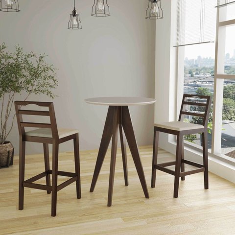 Conjunto Bistrô 1 Mesa 2 Banquetas Denver Bege/Capuccino