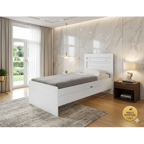 Cama Solteiro Mdf/mdp Larissa com Baú Organização e Armazenamento