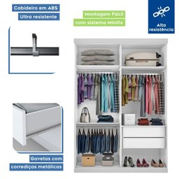 Guarda Roupa Solteiro Premium Mia 138cm com Espelho 2 Portas 2 Gavetas Minastex      - 4