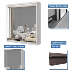 Guarda Roupa Solteiro Premium Mia 138cm com Espelho 2 Portas 2 Gavetas Minastex      - 3