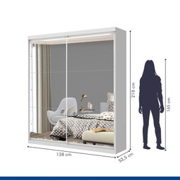 Guarda Roupa Solteiro Premium Mia 138cm com Espelho 2 Portas 2 Gavetas Minastex      - 6