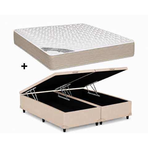 Cama Box Bau Casal Bipartido Bege Colchão Tecnopedic Revolution New One Face 138x188 - Castor