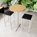 Ver imagem 1 de Conjunto Mesa Alta Bar Bistrô Redonda Pinus 2 Bancos Estofado Don Castro Decor