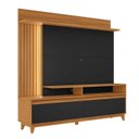 Ver imagem 2 de Estante Home Theater Ripado para TV até 60 Polegadas com 183cmx185,5cm Pés em Madeira Maciça 2 Portas Basculantes Detalhe e Fita Led Marrom Freijó/Preto