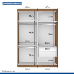 Guarda Roupa Solteiro Premium Mia 138cm com Espelho 2 Portas 2 Gavetas Minastex        - 7