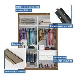 Guarda Roupa Solteiro Premium Mia 138cm com Espelho 2 Portas 2 Gavetas Minastex        - 5
