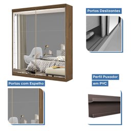 Guarda Roupa Solteiro Premium Mia 138cm com Espelho 2 Portas 2 Gavetas Minastex        - 3