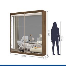 Guarda Roupa Solteiro Premium Mia 138cm com Espelho 2 Portas 2 Gavetas Minastex        - 6