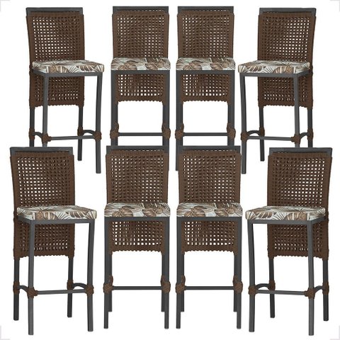 8 Banquetas em Alumínio Roma Preta Corda Náutica Tecido 6