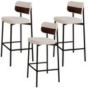 Ver imagem 1 de Kit 03 Banquetas Alta Bar Cozinha Sala de Jantar Aço Preto Kaira C01 Linho Palha Courino Whisky -