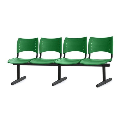 Longarina Iso com 4 Lugares Assento Verde Base Preta - 55249