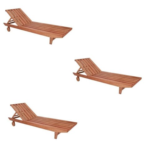 Conjunto 3 Espreguiçadeiras para Jardim em Madeira Maciça Maldivas Marrom