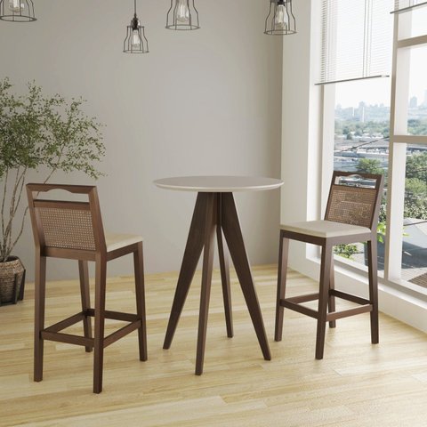 Conjunto Bistrô 1 Mesa 2 Banquetas Rattan Bege/Capuccino