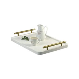 Bandeja Cantinho do Café Decorativa para Servir Bebidas 28x40:branco/dourado - 1