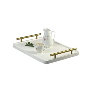 Bandeja Cantinho do Café Decorativa para Servir Bebidas 28x40:branco/dourado