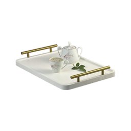 Bandeja Cantinho do Café Decorativa para Servir Bebidas 28x40:branco/dourado - 4