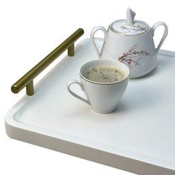 Bandeja Cantinho do Café Decorativa para Servir Bebidas 28x40:branco/dourado - 2