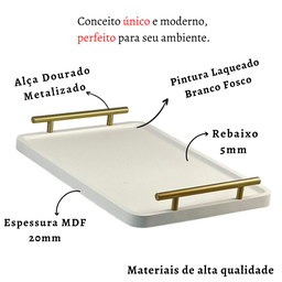 Bandeja Cantinho do Café Decorativa para Servir Bebidas 28x40:branco/dourado - 7
