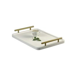 Bandeja Cantinho do Café Decorativa para Servir Bebidas 28x40:branco/dourado - 5