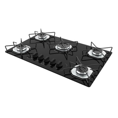 Cooktop 5 Bocas Terim Vidro Preto com 6 Apoios