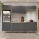 Ver imagem 1 de Cozinha Completa Modulada Torre Quente 5 Peças 100% MDF Angela Cinza/Carvalho Tok/Chumbo