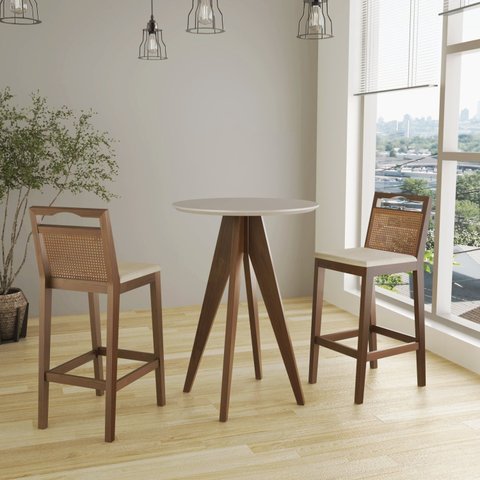 Conjunto Bistrô 1 Mesa 2 Banquetas Rattan