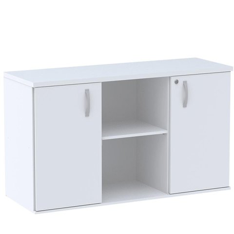 Armário Baixo Credenza PE25 Pandin 121,50 cm (largura) em MDP Cor Liso Branco com Duas portas
