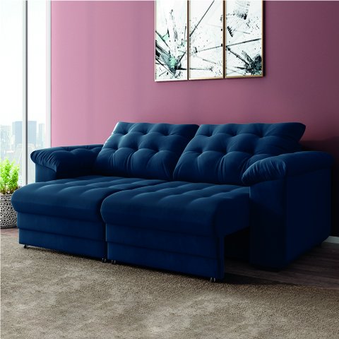 Sofá Retrátil e Reclinável Bipartido 3 Lugares 2,30m Suede Veludo Coliseu Selmer
