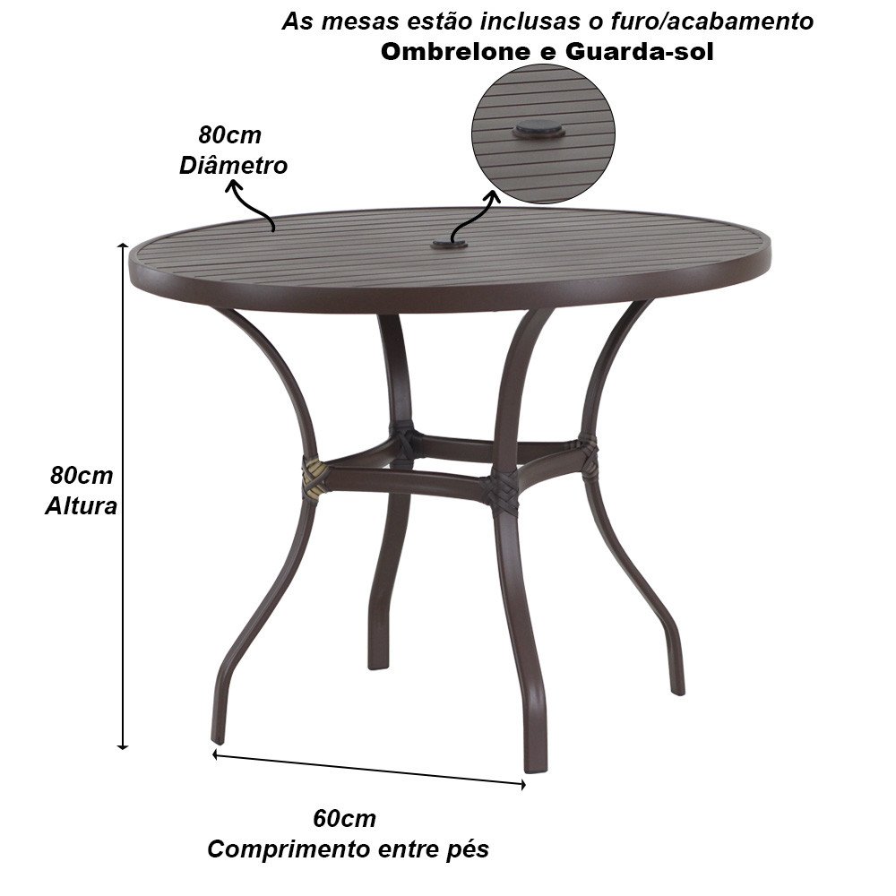 Mesa Roma com Tampo Ripado 80 Cm Alumínio Cozinha, Edícula, Piscina - 3