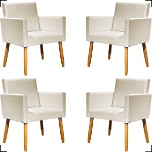 Kit 4 Poltronas Decorativa para Sala Recepção Consultório Nina Corino Cores Pé Palito 30 Cm Castanho