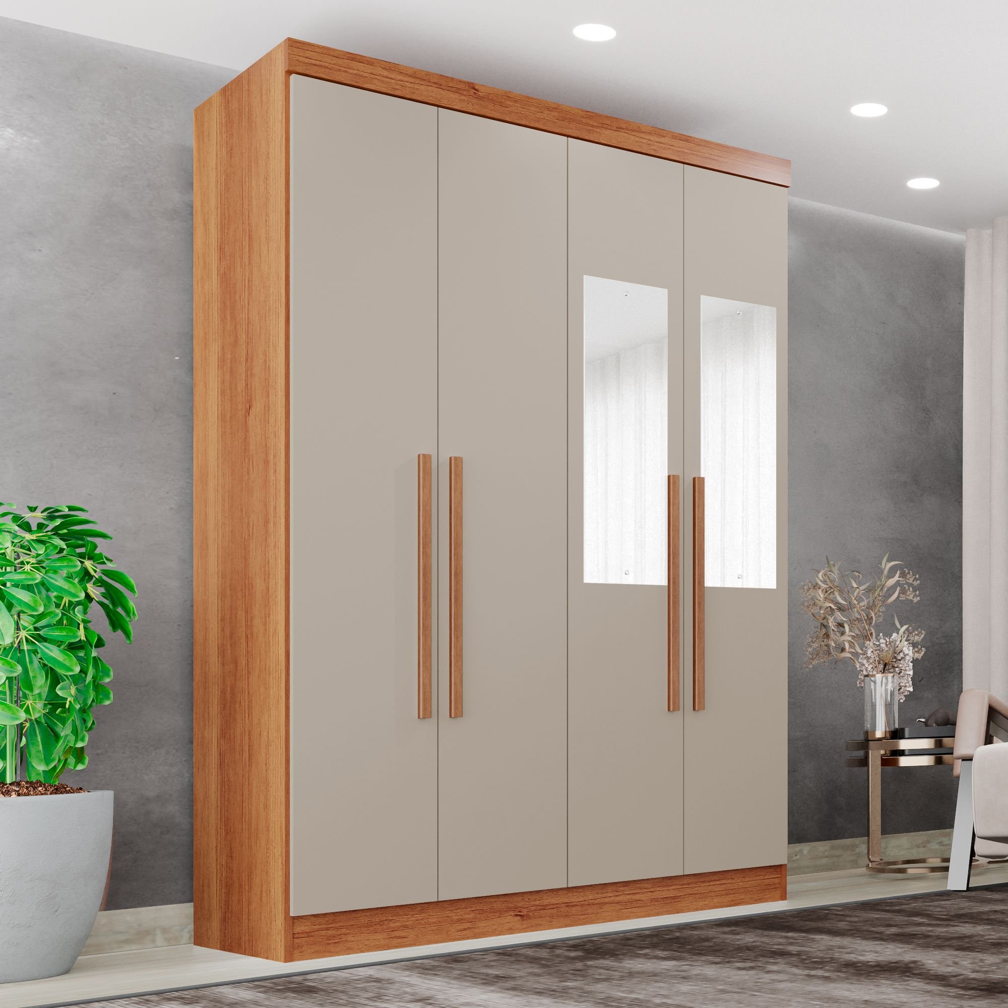 Guarda-roupa Casal com Espelho 4 Portas 2 Gavetas França