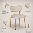 Ver imagem 3 de Cadeira Estofada Camila para Sala Jantar em Aço Est Dourada Assento e Encosto Perola - Edecasamoveis