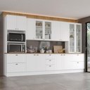 Ver imagem 1 de Cozinha Completa 6 Peças 17 Portas 11 Gavetas MDF MDP 343cm Branca com Torre Quente Móveis Henn