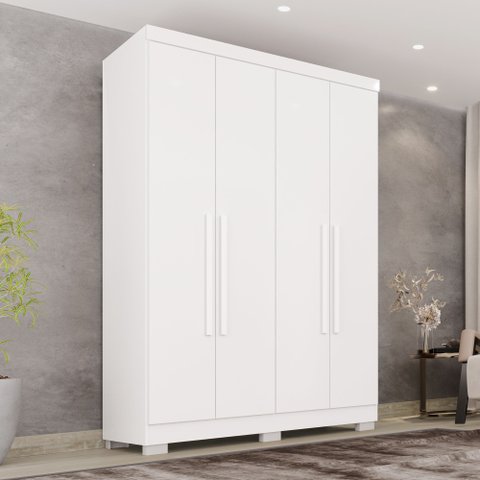 Guarda-Roupa Casal 4 Portas 2 Gavetas França Branco