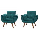 Ver imagem 1 de Kit 2 Poltrona Decorativa Canoa Retrô Suede Azul Tiffany para Sala de Estar Luxo Escritório Quarto