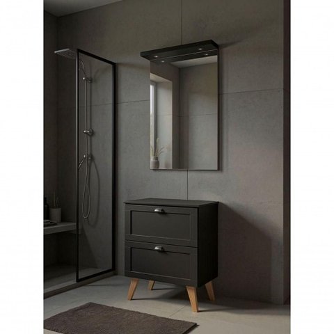 Gabinete para Banheiro Milano 3 Gavetas MDF 60cm Grafite On Móveis com Espelho com LED