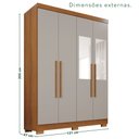 Ver imagem 4 de Guarda-Roupa Solteiro com Espelho 4 Portas 2 Gavetas com Pés França Off White/Cinamomo
