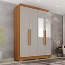 Ver imagem 1 de Guarda-Roupa Solteiro com Espelho 4 Portas 2 Gavetas com Pés França Off White/Cinamomo