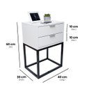 Ver imagem 2 de Kit 2 Mesas Cabeceira Industrial 40cm Branco 2 Gavetas Base Metal Preto Lateral Cama