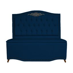 Cabeceira mais Calçadeira Casal King 195cm Para Cama Box Greta Suede Azul Marinho - DS Estofados - 1