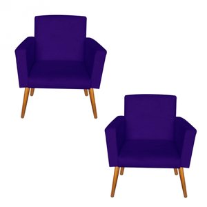 Kit 2 Poltronas Decorativas Nina Suede Roxo - Móveis Mafer