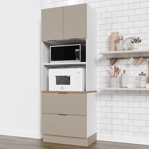 Torre Quente Planejada 2 Nichos Forno e Microondas com Rodapé Puxador 150cm Ipanema CabeCasa MadeiraOriginals Madeir
