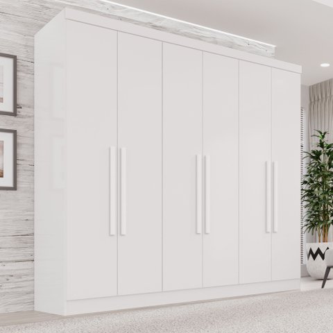 Guarda-Roupa Casal 6 Portas 2 Gavetas França Branco