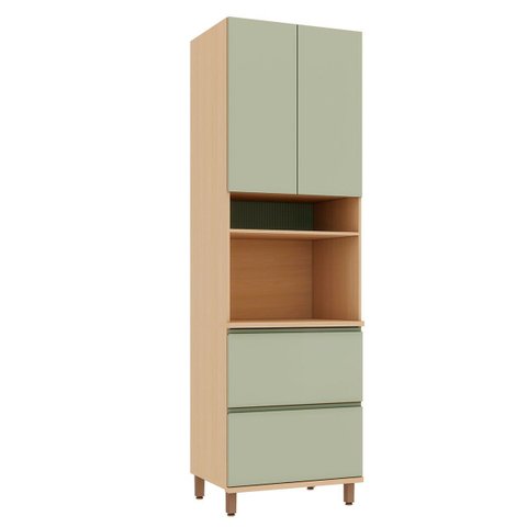 Paneleiro para Cozinha 100% MDF 3 Portas 1 Gaveta Lótus Carvalho/Verde