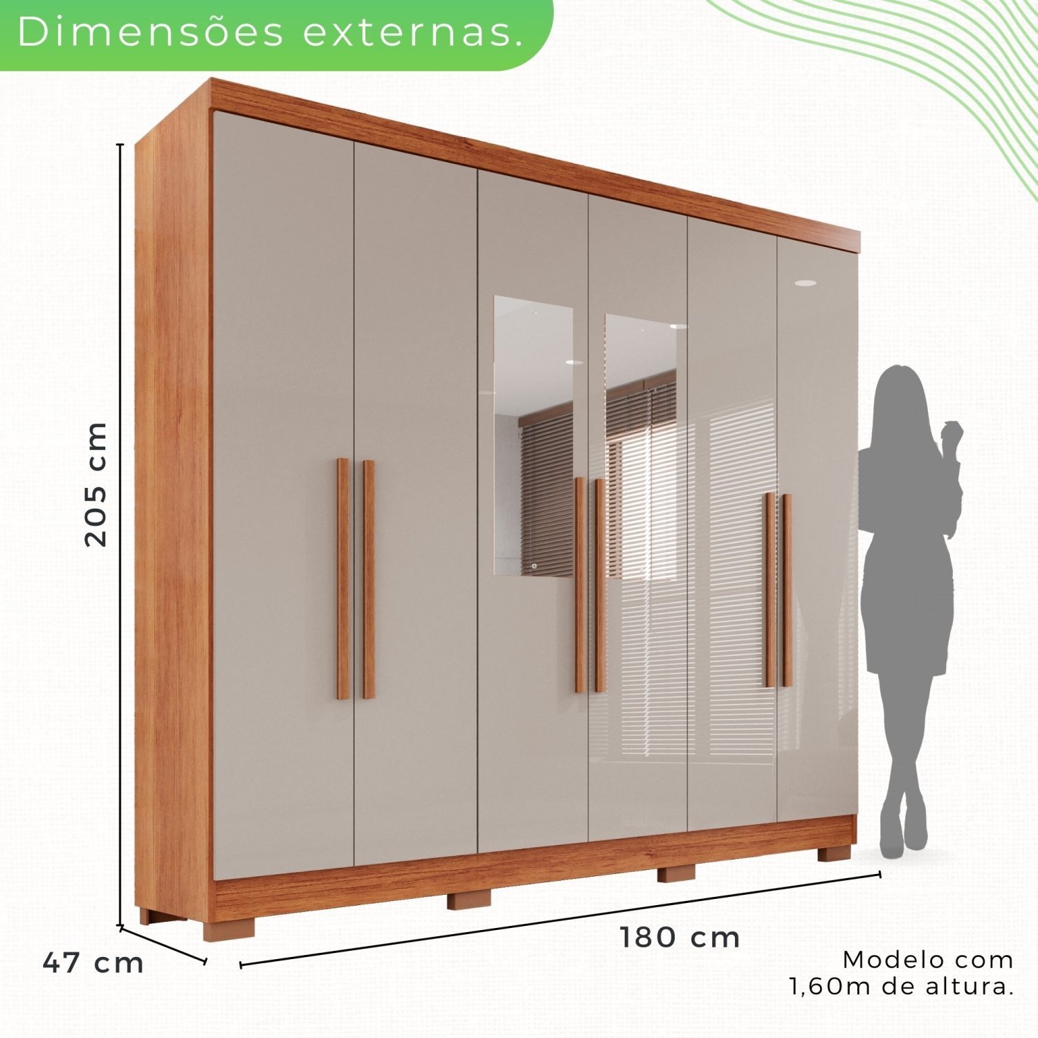 Guarda-roupa Casal com Espelho 6 Portas 2 Gavetas França - 4