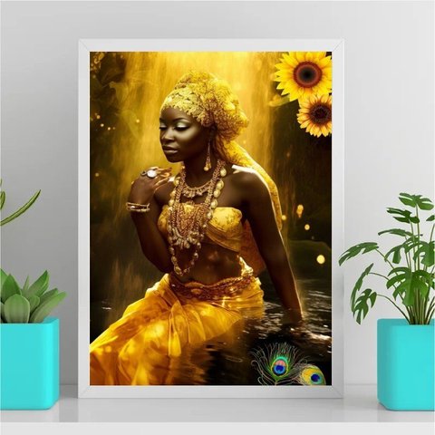 Quadro Decorativo Fotografia Oxum 45x34cm:Madeira Branca