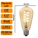 Ver imagem 3 de Kit Pendente de Vidro Âmbar Citrino + Lâmpada LED Bivolt Filamento Espiral Original