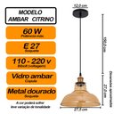 Ver imagem 2 de Kit Pendente de Vidro Âmbar Citrino + Lâmpada LED Bivolt Filamento Espiral Original