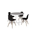 Ver imagem 2 de Mesa Industrial Base Ferro Branco em V Tampo 110cm Branco 4 Cadeiras Eames Madeira Assento Preto