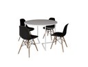 Ver imagem 2 de Mesa Industrial Base Ferro Branco em V Tampo 110cm Branco 4 Cadeiras Eames Madeira Assento Preto